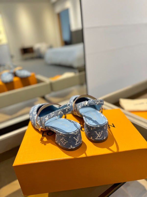 LV Romy Slingback Pumps Blue Monogram Canvas 893589