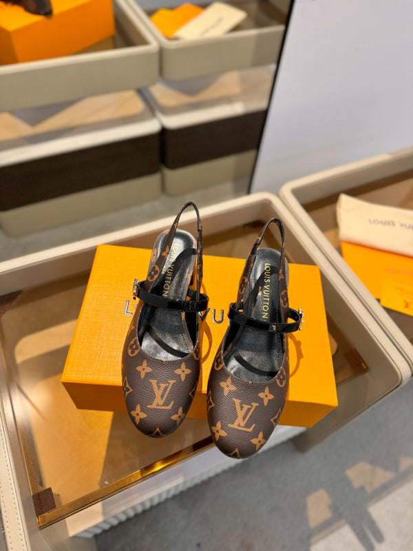 LV Romy Slingback Pumps Brown Monogram Leather 893588