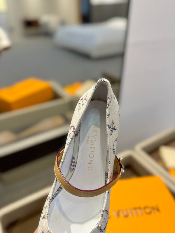 LV Romy Mary Jane Pumps White Multicolore Monogram Canvas 893587