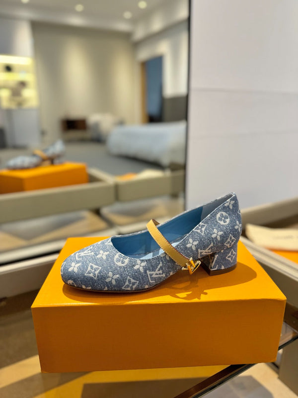 LV Romy Mary Jane Pumps Blue Monogram Canvas 893586