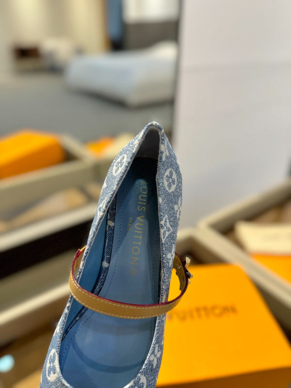 LV Romy Mary Jane Pumps Blue Monogram Canvas 893586