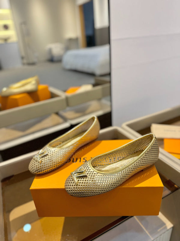 LV Shake Perforated Ballet Flats Gold Calfskin 893575