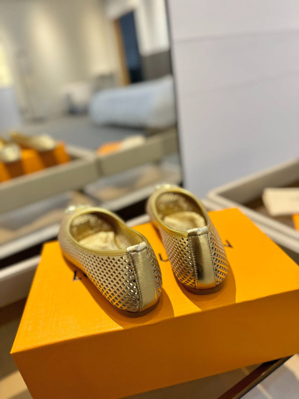LV Shake Perforated Ballet Flats Gold Calfskin 893575
