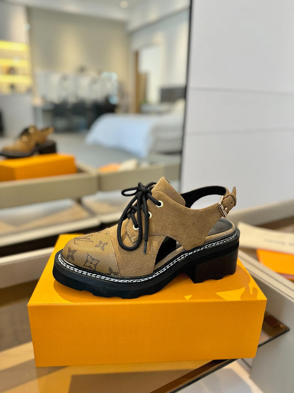 LV Platform Sandal Derbies Brown Monogram Suede 893572