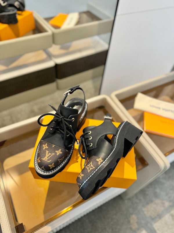 LV Platform Sandal Derbies Black Monogram Calfskin 893571