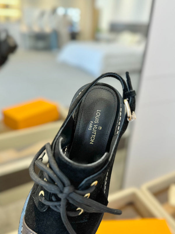 LV Platform Sandal Derbies Black Monogram Suede 893569
