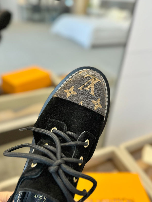 LV Platform Sandal Derbies Black Monogram Suede 893569