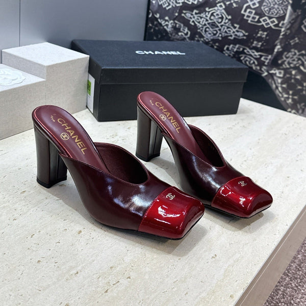 CC Cap Toe Mules 90mm Burgundy Patent Leather  896856