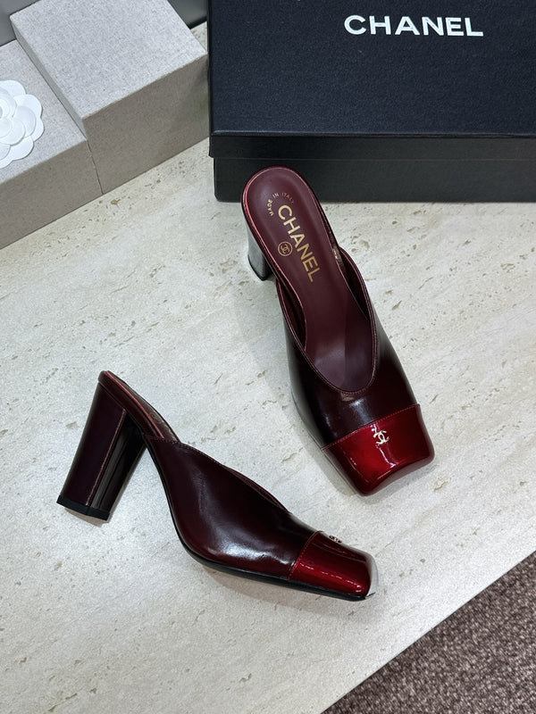 CC Cap Toe Mules 90mm Burgundy Patent Leather  896856