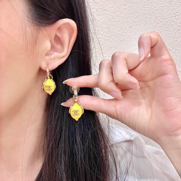 CC Lemon Stud Earrings Yellow Enamel 659651