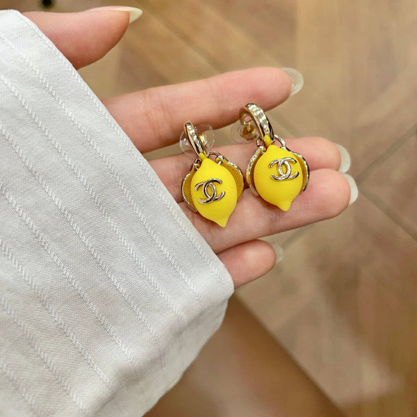 CC Lemon Stud Earrings Yellow Enamel 659651