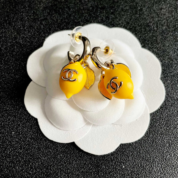 CC Lemon Stud Earrings Yellow Enamel 659651