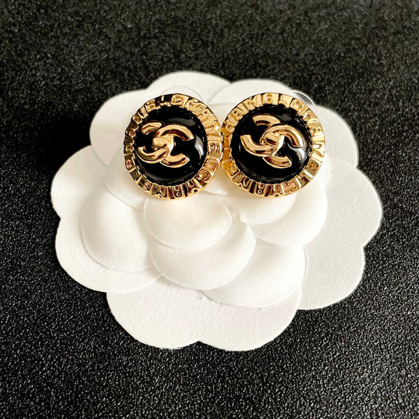 CC Round Stud Earrings Enamel 65965