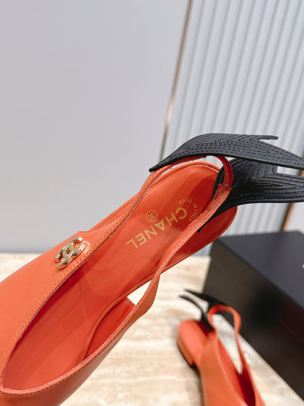 CC Métiers d'Art 2026 Slingback Flats Coral Orange Lambskin 898975