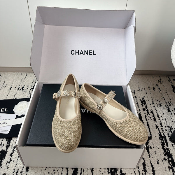 CC 26A Charm Mary Jane Ballet Flats Beige Tweed 900756