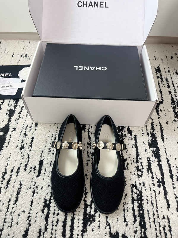 CC 26A Charm Mary Jane Ballet Flats Black Tweed 900755