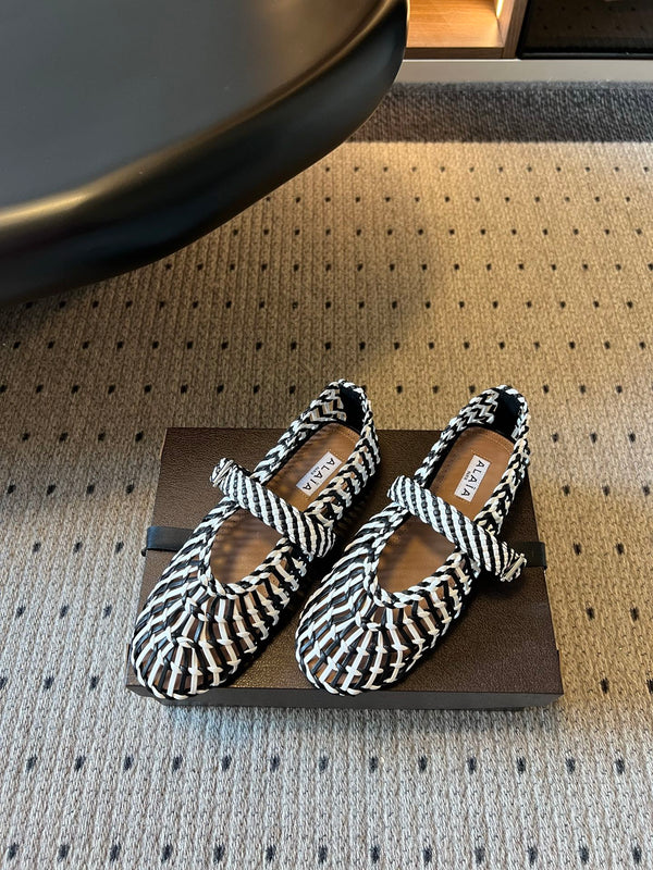 Alaia Crochet Mary Jane Ballet Flats Handwoven