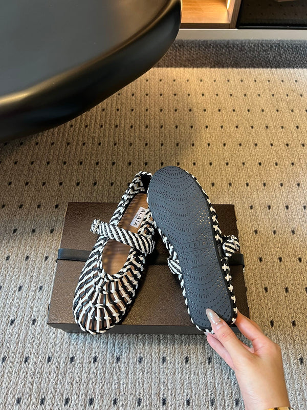 Alaia Crochet Mary Jane Ballet Flats Handwoven
