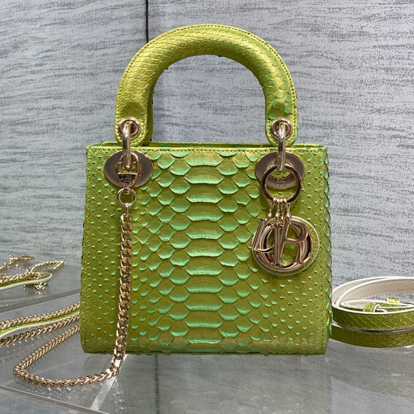 CD Mini Lady Dior Bag 17cm Green Snakeskin Leather GHW 159994