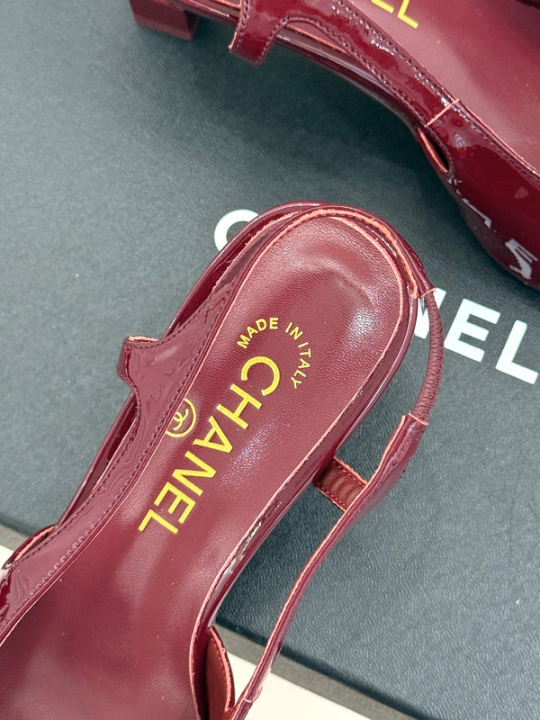CC 26A Pointed Toe Slingback Pumps Burgundy Patent Cowhide 904667