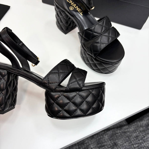 CC Platform Sandals Black Quilted Lambskin 912867