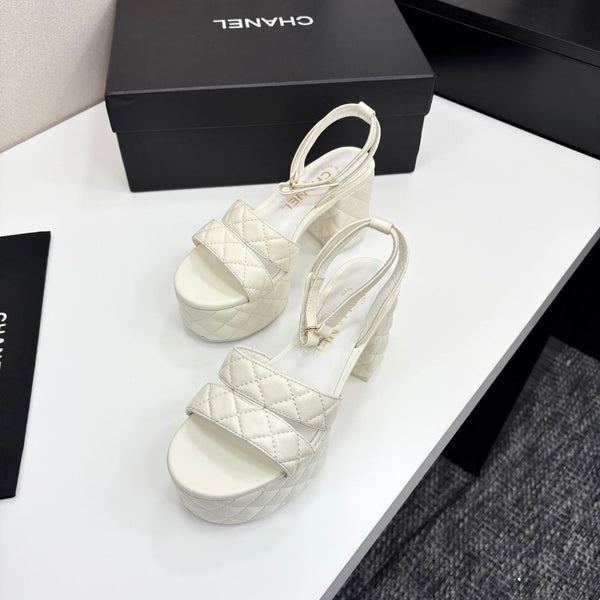 CC Platform Sandals White Quilted Lambskin 912866