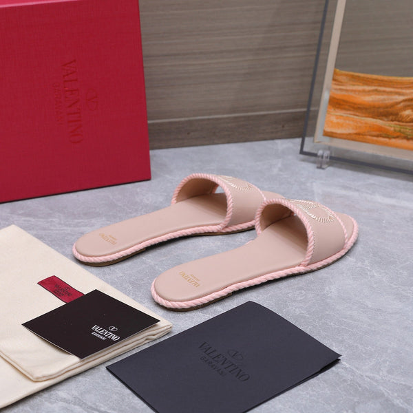 VLTN VLogo Torchon Flat Slides Light Pink Leather 913084