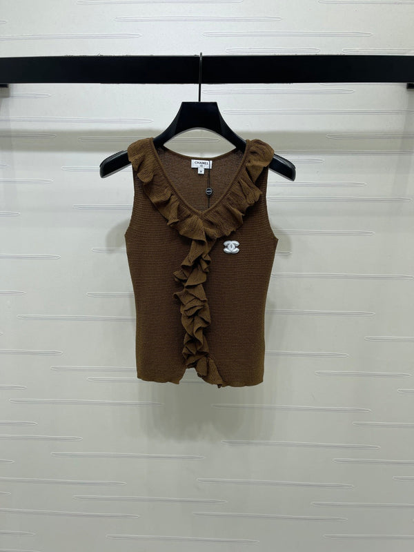CC Ruffled V-Neck Knit Top Polyester 406486
