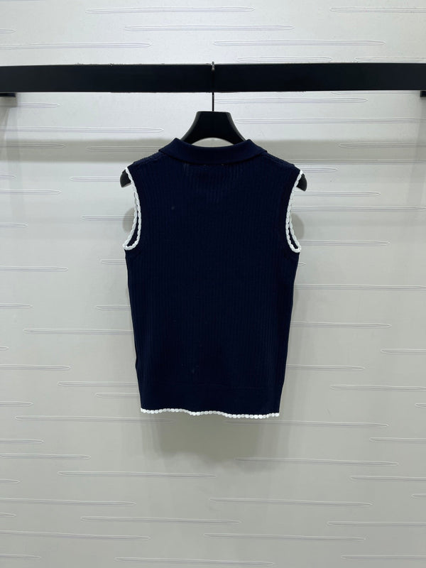 CC Sleeveless Polo Knit Top Wool 406473