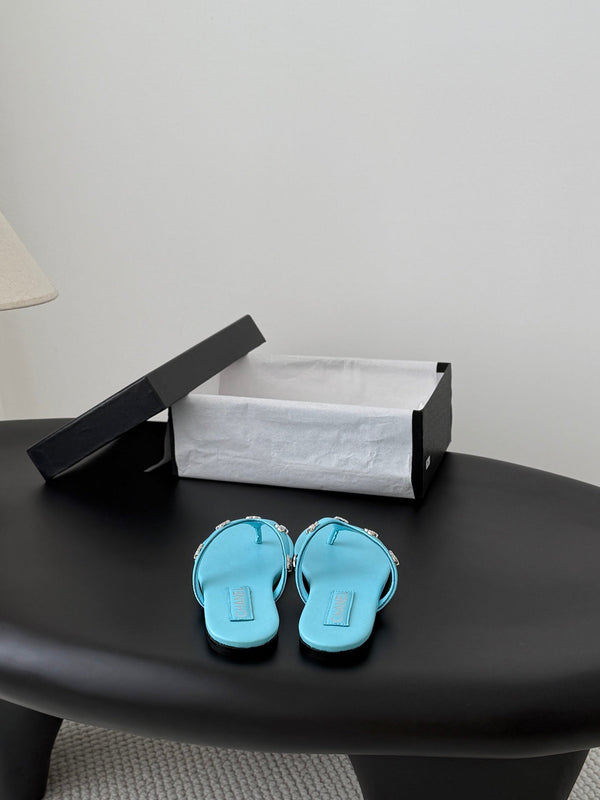 CC Crystal Logo Thong Sandals Blue Leather 915114