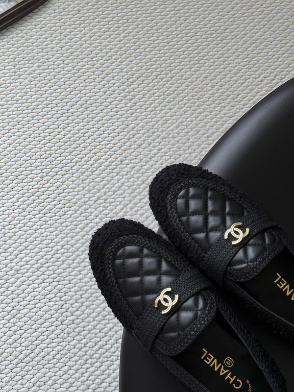CC Quilted Logo Loafers Black Tweed & Leather 914188