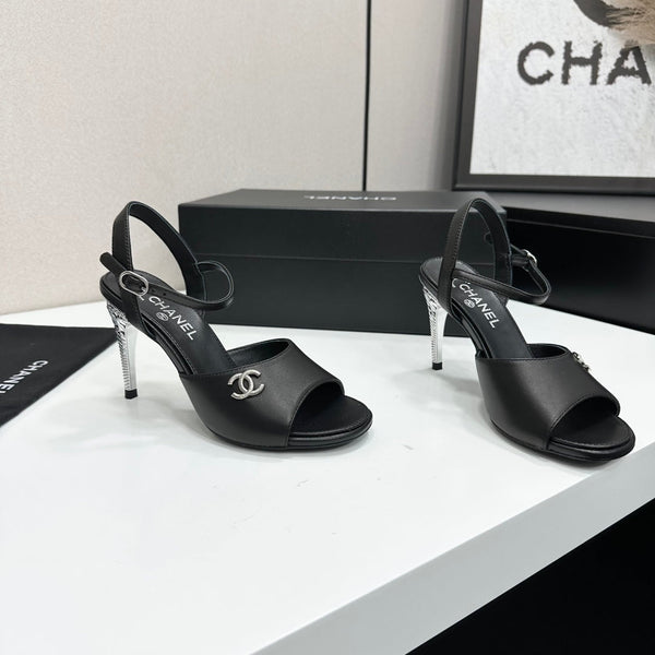 CC Slingback Heel Sandals Black Leather 925716