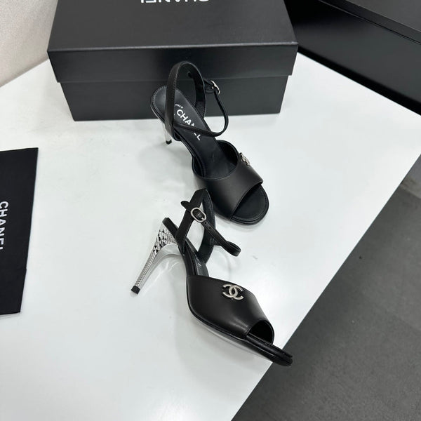 CC Slingback Heel Sandals Black Leather 925716