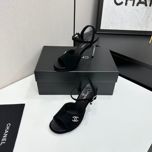 CC Slingback Heel Sandals Black Suede Leather 925712