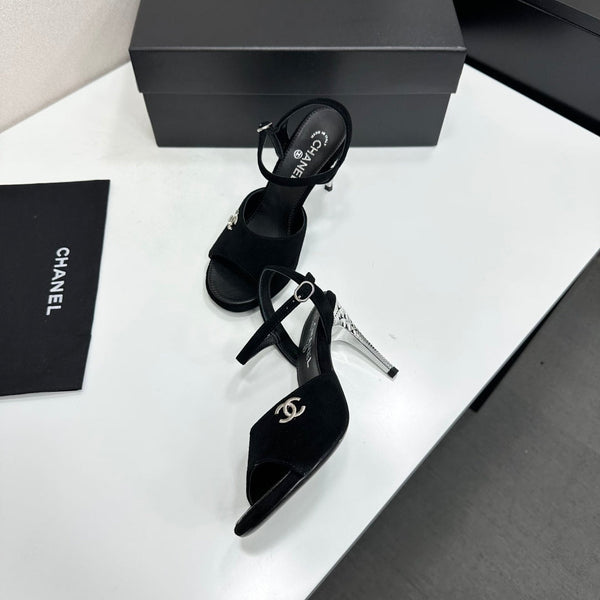 CC Slingback Heel Sandals Black Suede Leather 925712