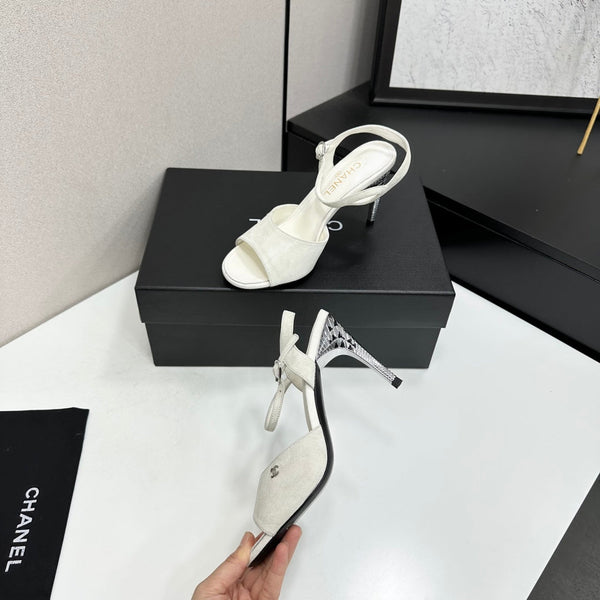 CC Slingback Heel Sandals White Suede Leather 925651