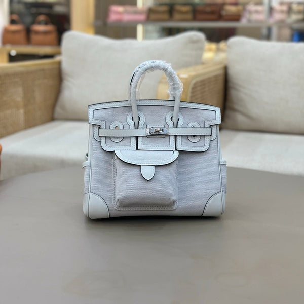 HM Birkin Cargo 25CM Handbag Light Gray Swift Canvas