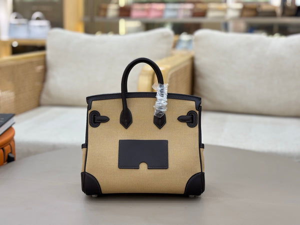HM Birkin Cargo 25CM Handbag Black Beige Swift Canvas