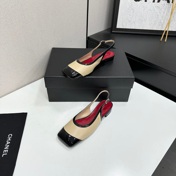 CC Slingback Flats Beige Black Leather 944620
