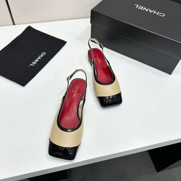CC Slingback Flats Beige Black Leather 944620