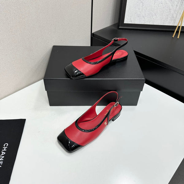 CC Slingback Flats Red Black Leather 944619