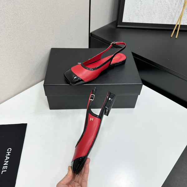 CC Slingback Flats Red Black Leather 944619