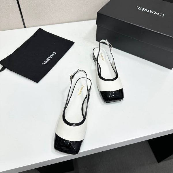 CC Slingback Flats White Black Leather 944618