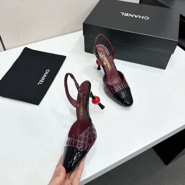 CC Métiers d'Art Apple Heel Slingback Pumps Burgundy Croc-Embossed Patent Leather 944650