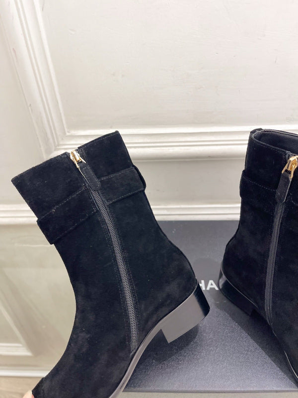 CC Double C Ankle Boots 3.5CM Black Suede Leather 946905