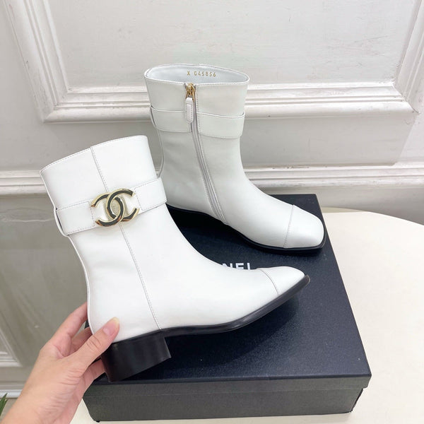 CC Double C Ankle Boots 3.5CM White Leather 946999