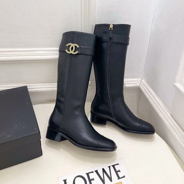 CC Double C Knee-High Boots 3.5CM Black Leather 946891
