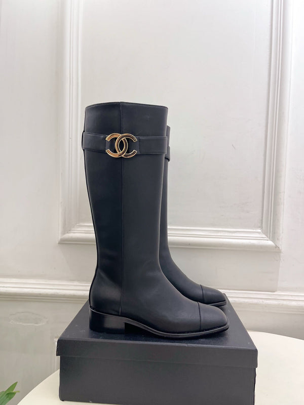 CC Double C Knee-High Boots 3.5CM Black Leather 946891