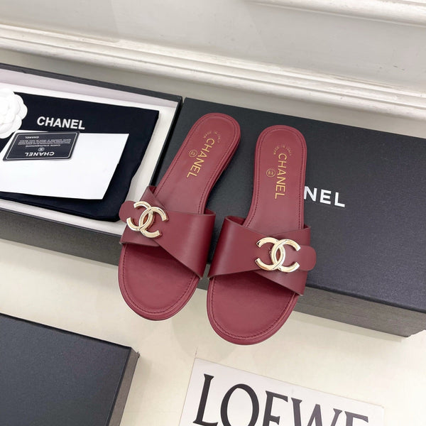 CC 26ss Pre-Collection Double C Slide Sandals Burgundy Leather 946871