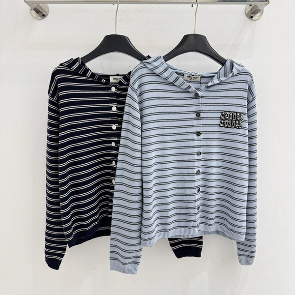 Miu Striped Hooded Cardigan Wool 801959